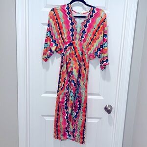 Techno Wave vacation dress Resortwear multi color MIDI dress M buxom couture